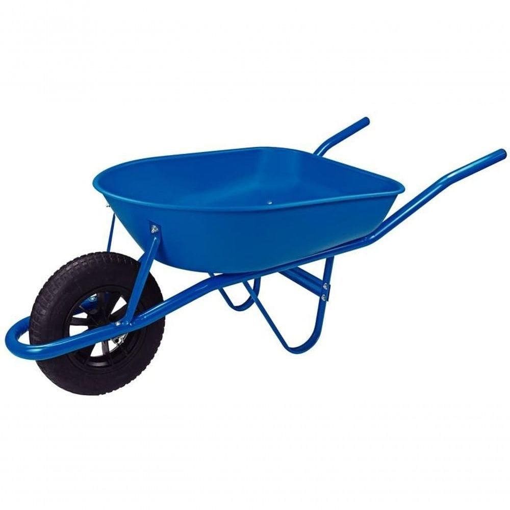 Carrinho De Mão Tramontina Caçamba Rasa Em Plástico Azul 50 Litros Braços Em Aço