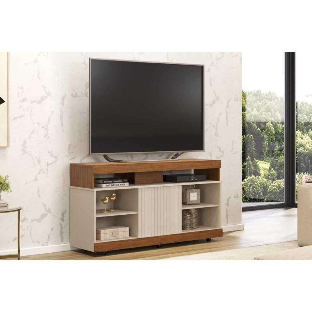 Rack Bancada P/ Tv Até 50 Pol Dili 120x67cm Freijo/off White - Dj Móveis