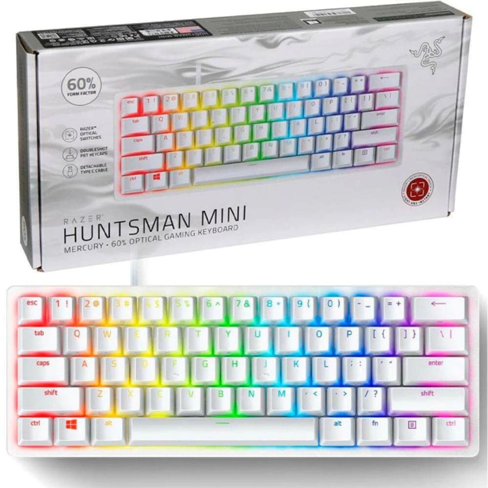 Teclado Raze Huntsman Mini RGB Switch Red 60% Branco