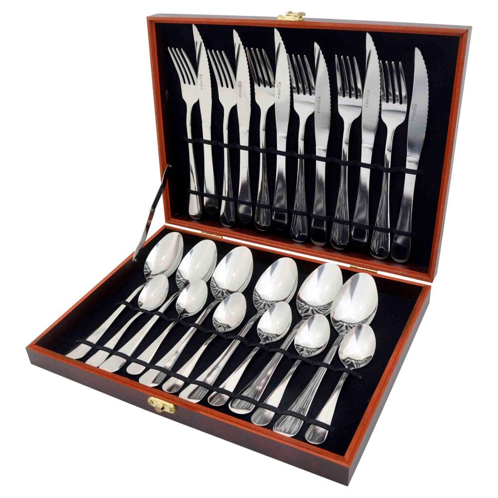 Faqueiro Em Inox Liso Completo 24 Peças Jogo Talheres De Aço Inox