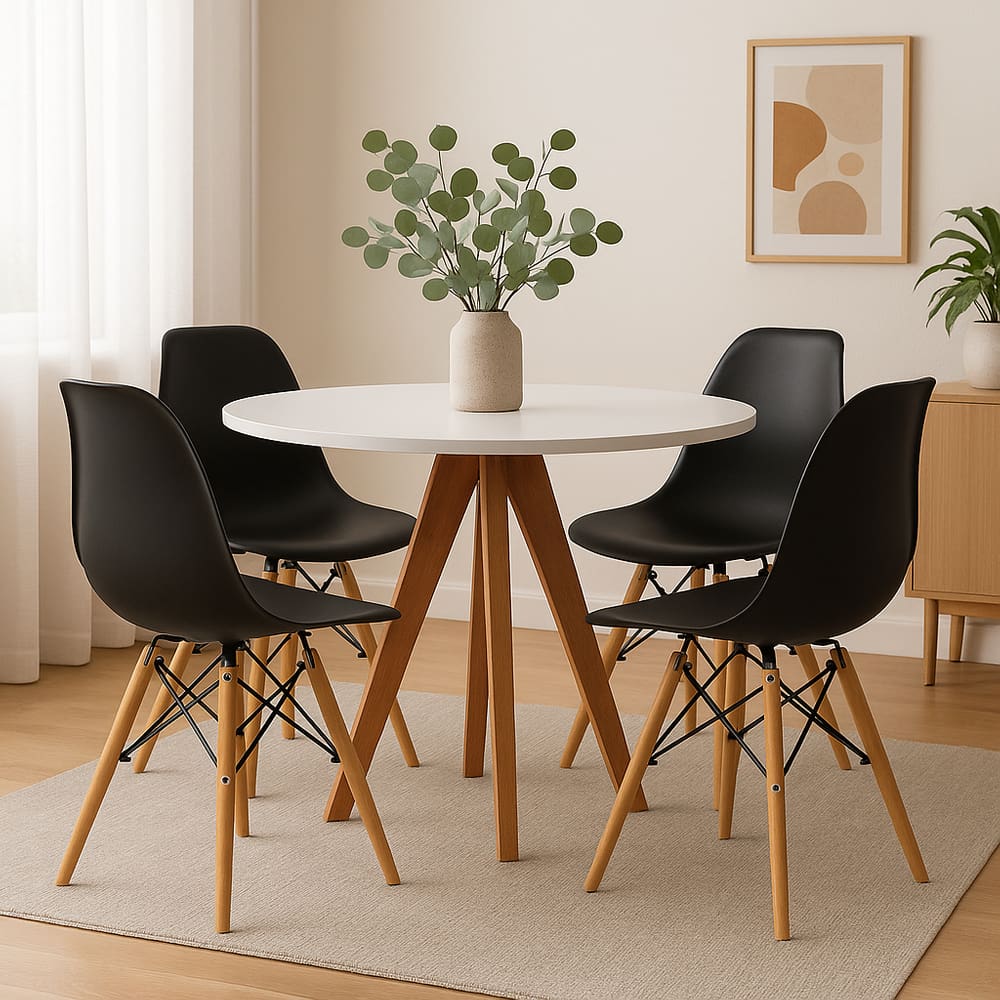 Conjunto de Mesa Redonda com 4 Cadeiras Estilo Eames