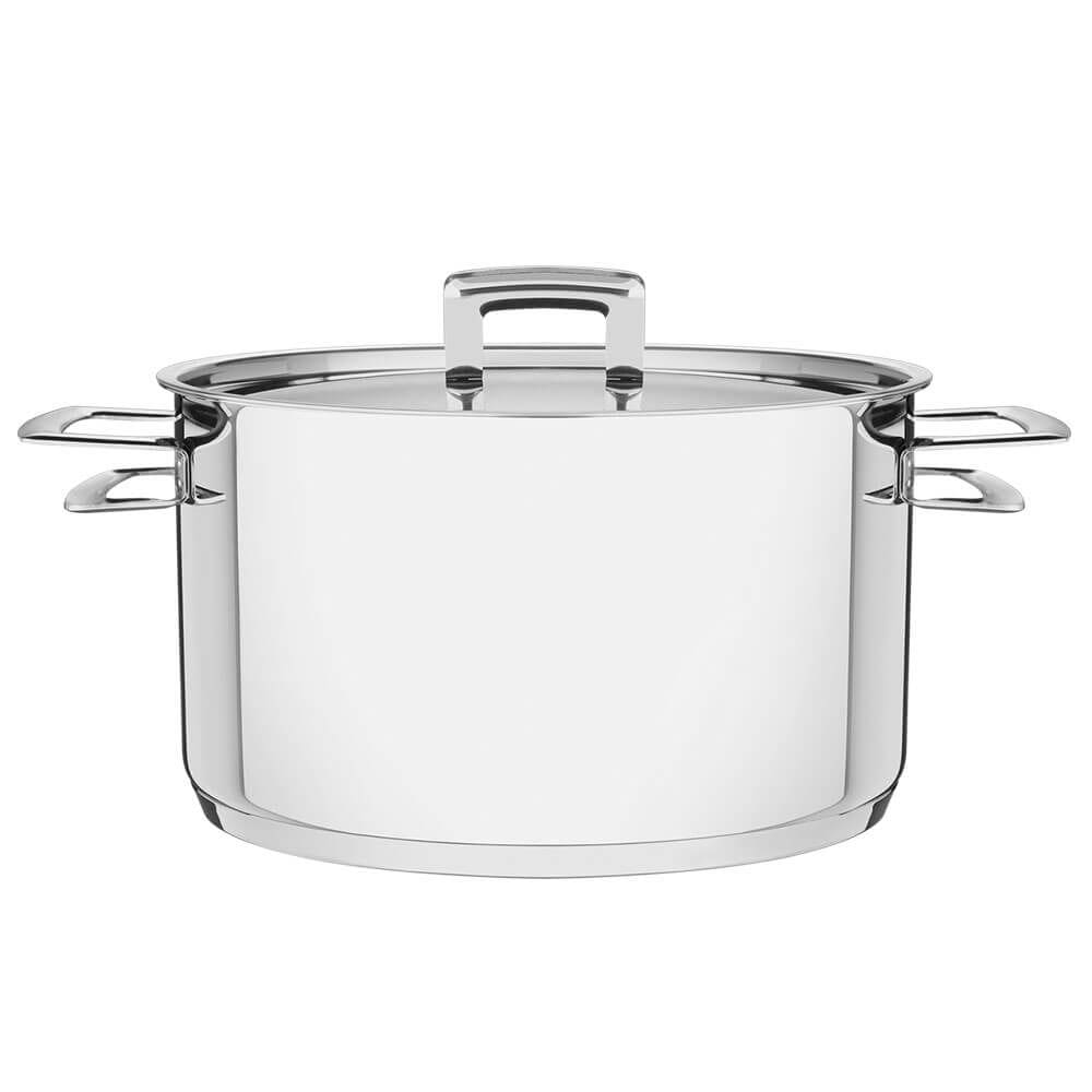Caçarola Tramontina Brava Funda 20 cm 3,6 L em Aço Inox Fundo Triplo com Tampa Plana  Alças 62404200