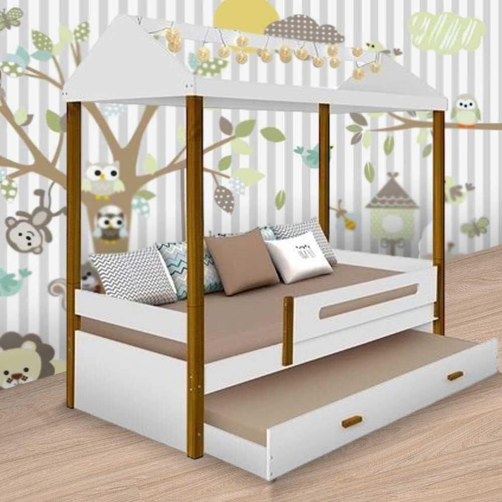 Cama Casa Sara Branca com Aux, e LED