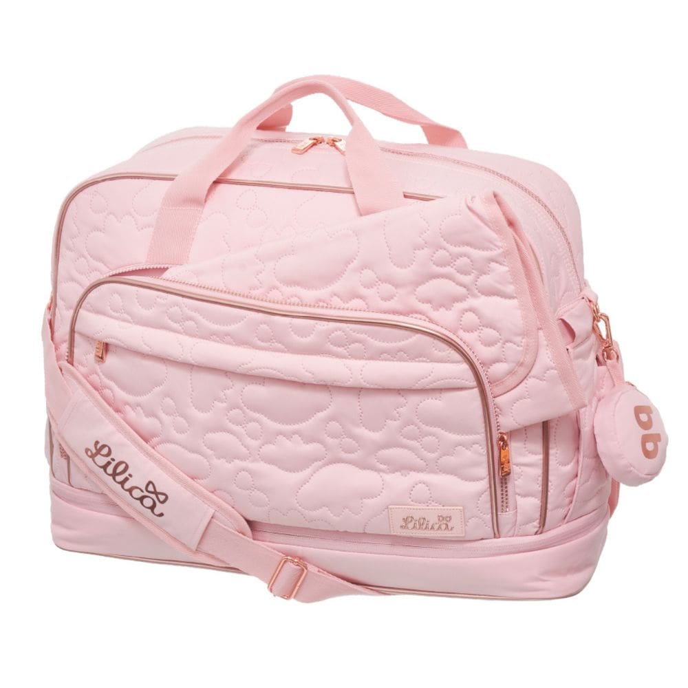 Bolsa Mala Maternidade Grande Lilica Ripilica e Trocador Fralda Bebê Menina Cor Rosa Luxo Matelassê