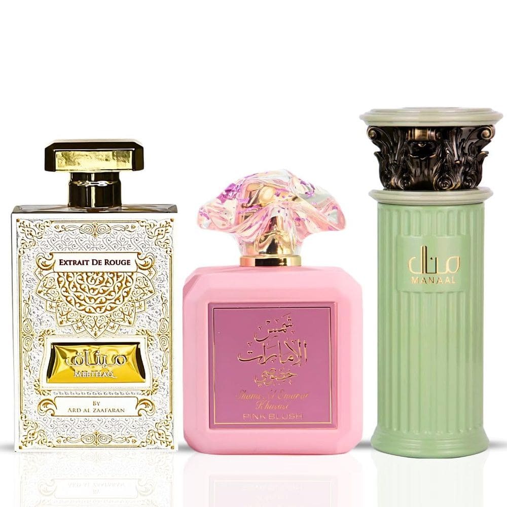 Perfume Ard al Zaafaran Pink Blush, Meethaq Rouge & Manaal 100mL