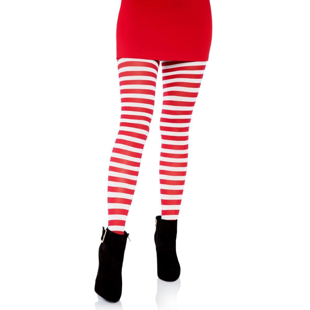Meia-calça Leg Avenue branca/vermelha de nylon listrada plus size 3X-4X