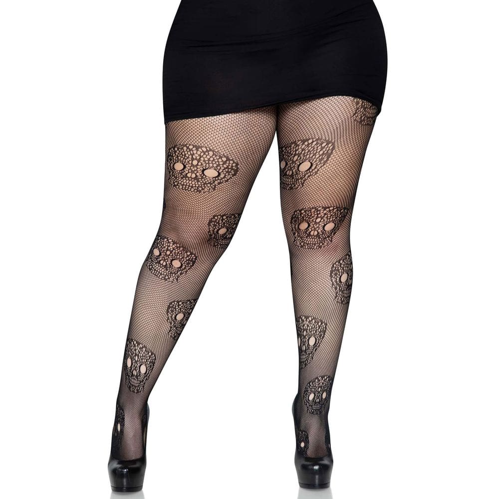 Meia-calça Fishnet Leg Avenue Skull Pattern rosa/azul 1X