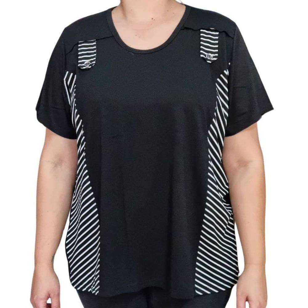 Blusa Feminina Rodher Preta Detalhes Plus Size
