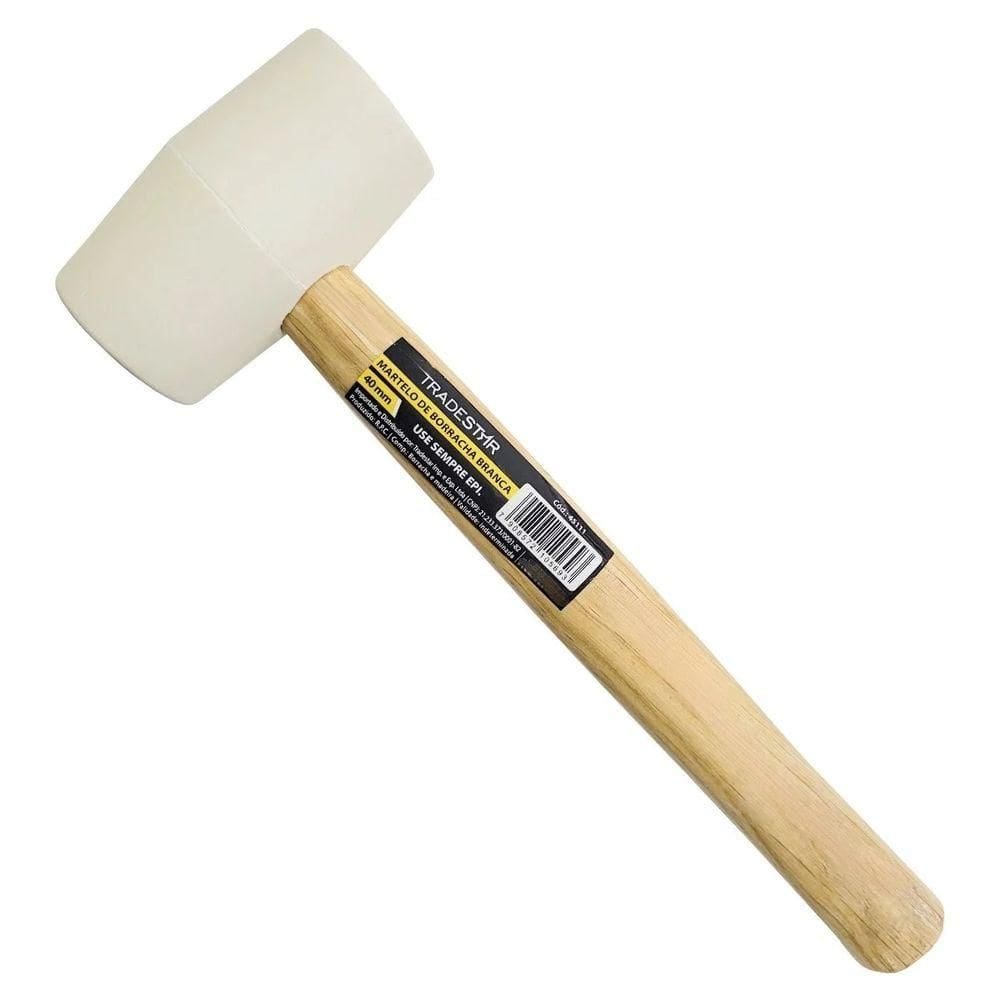Martelo Borracha 40 Mm Branco Cabo Madeira Tradestar