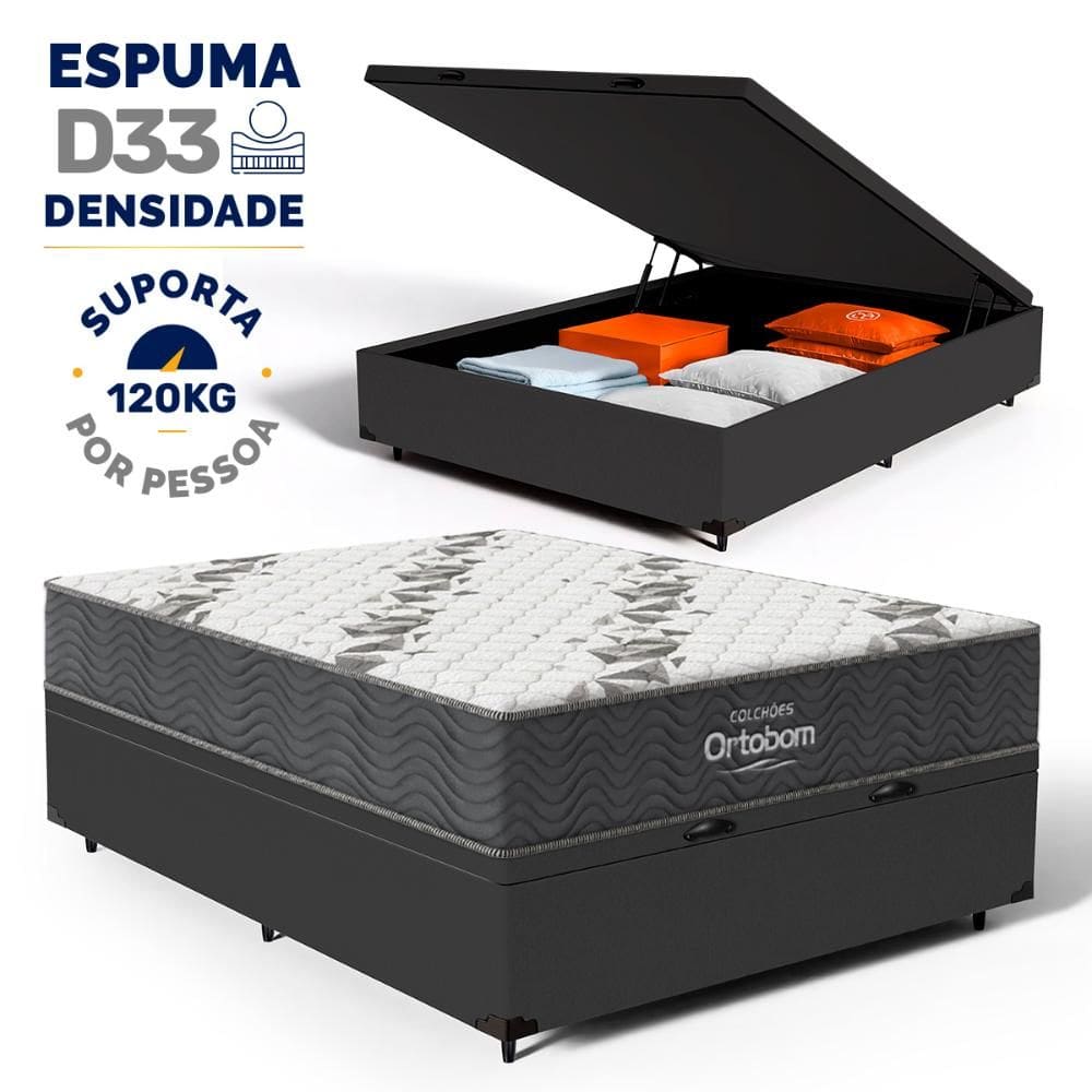 Cama Box Baú com Colchão de Espuma D33 Ortobom Airtech 100 Casal 138cm