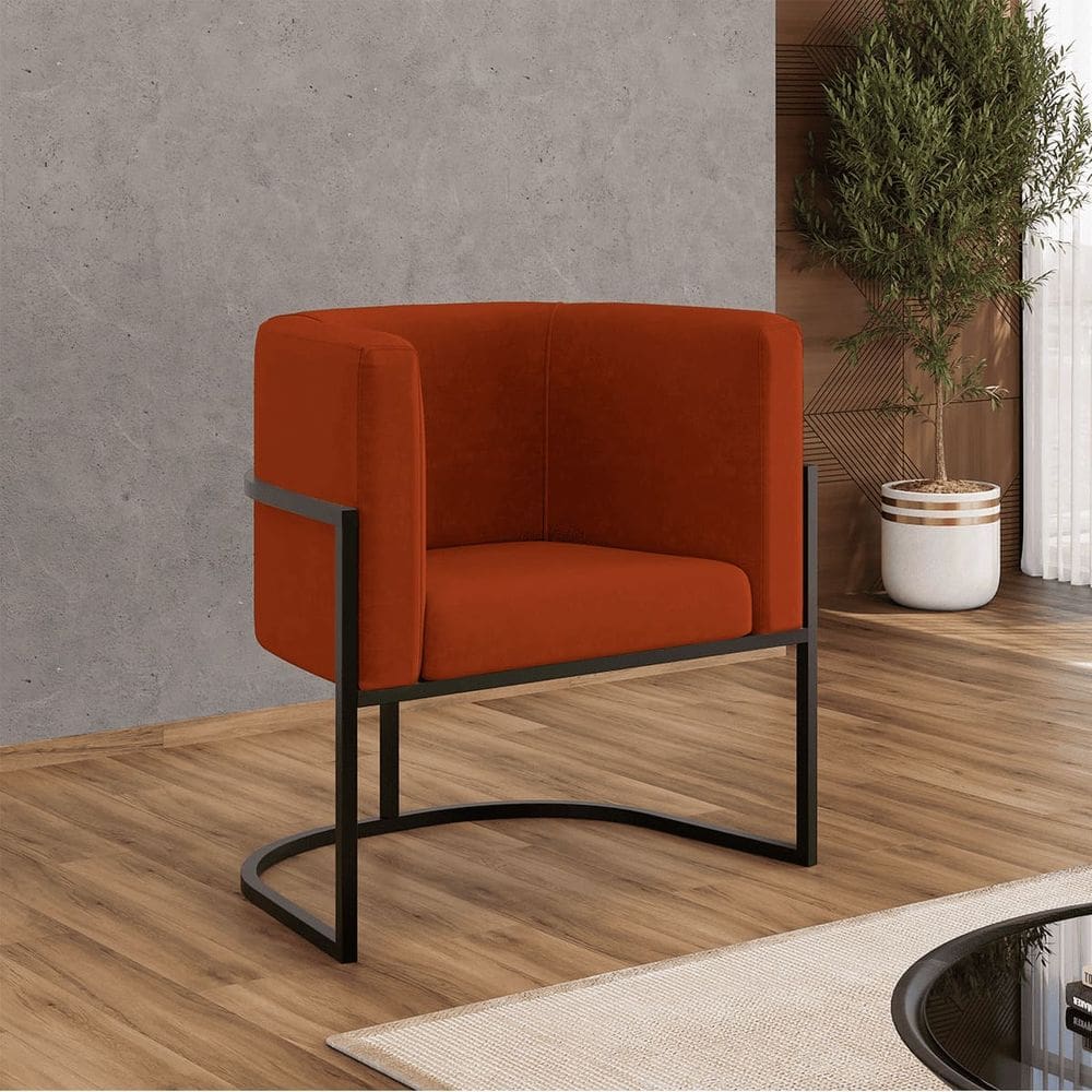 Poltrona Decorativa Lua em Suede com Base de Metal Black