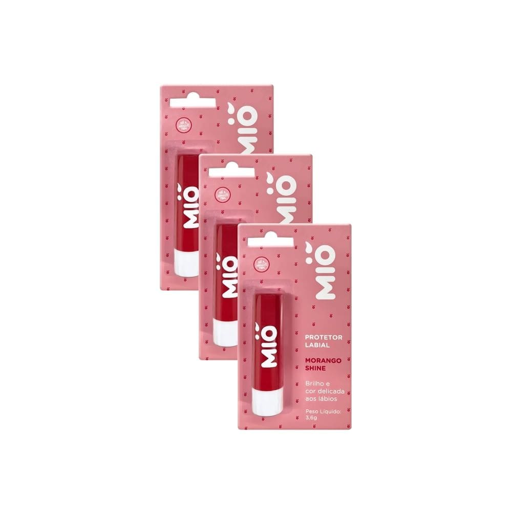 Kit 3 Protetor Labial Mió Sabor Morango Shine 3,6g