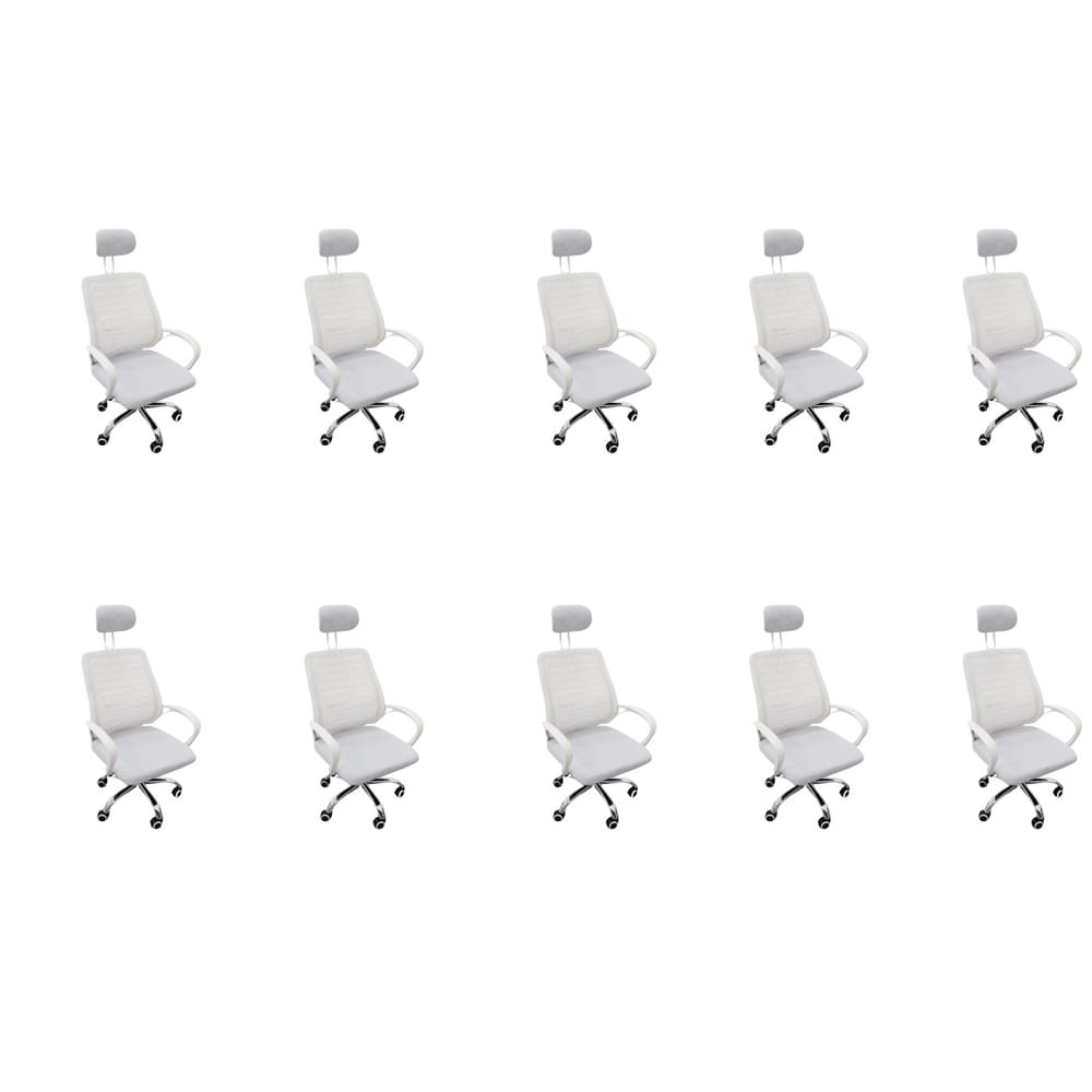 Kit 10 Cadeiras Escritório Diretor Mesh Encosto Cabeça Branco