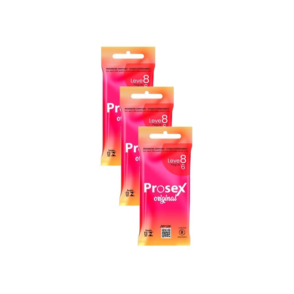 Kit 3 Preservativo Prosex autêntico Lubrificado Leve 8 Pague 6 Unidades