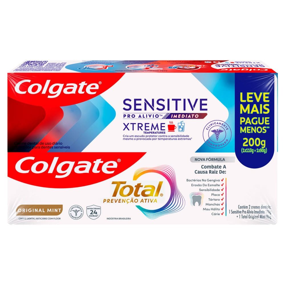 Creme Dental Colgate Sensitive Pro Alívio Imediato XTREME 110g e Creme Dental Colgate Total autêntico Mint 90g
