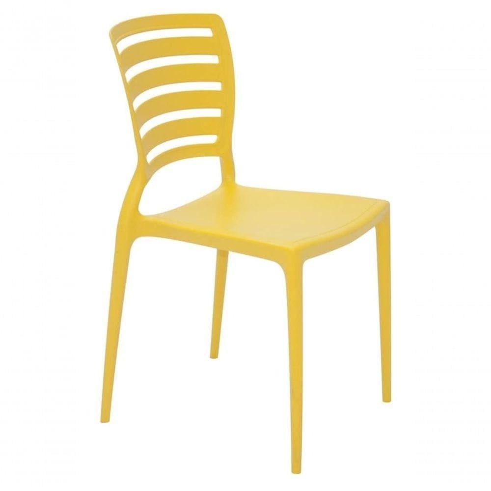 Cadeira Tramontina Sofia Em Fibra De Vidro Amarelo Com Encosto Horizontal