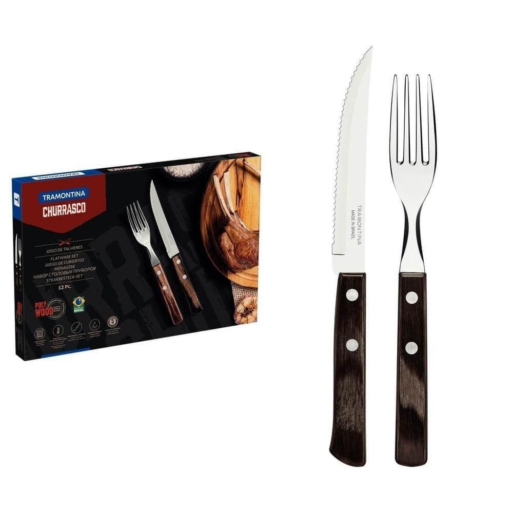 Jogo De Churrasco Tramontina Polywood Castanho 12 Peças