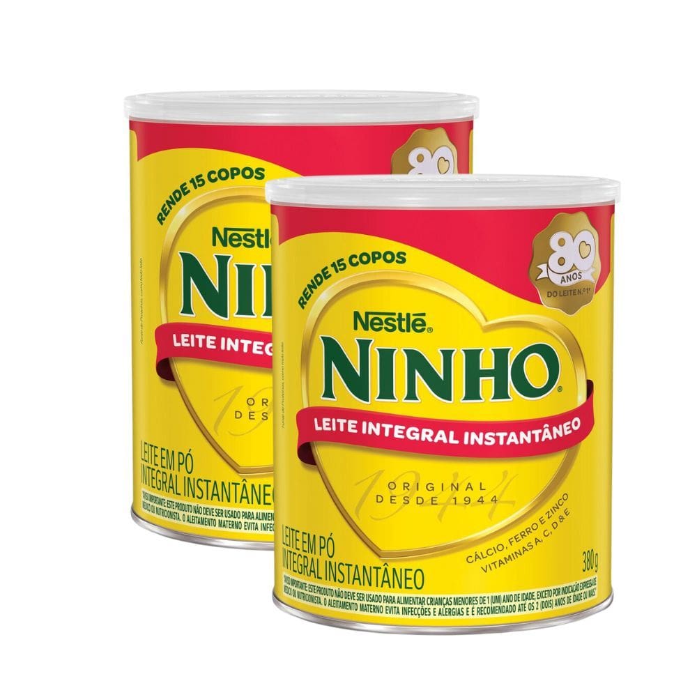 Kit 2 Leite em Pó Ninho Integral Instantâneo Lata 380g