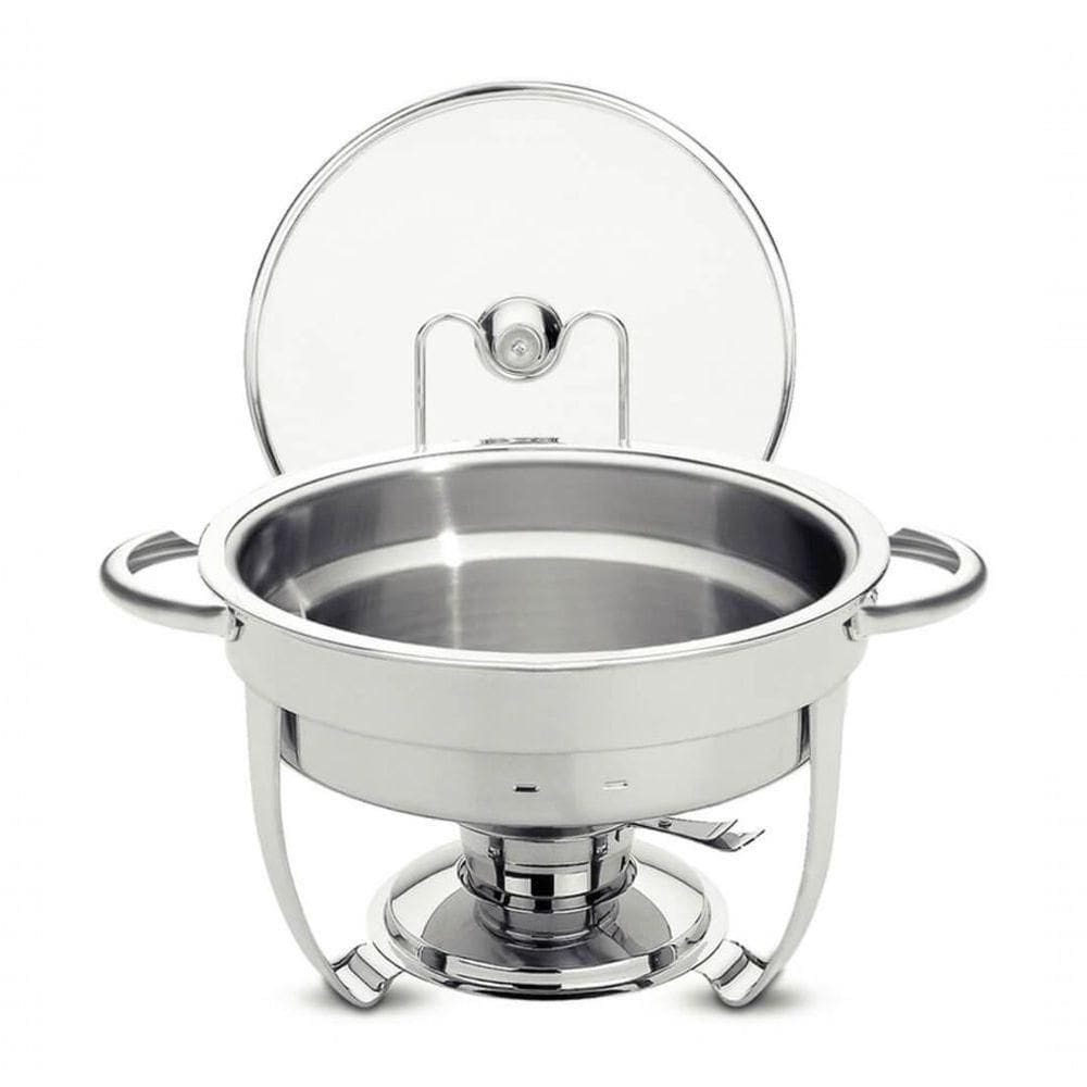Rechaud Tramontina Redondo Em Inox Banho Maria Com Suporte Para Tampa E Fogareiro 4,3 L