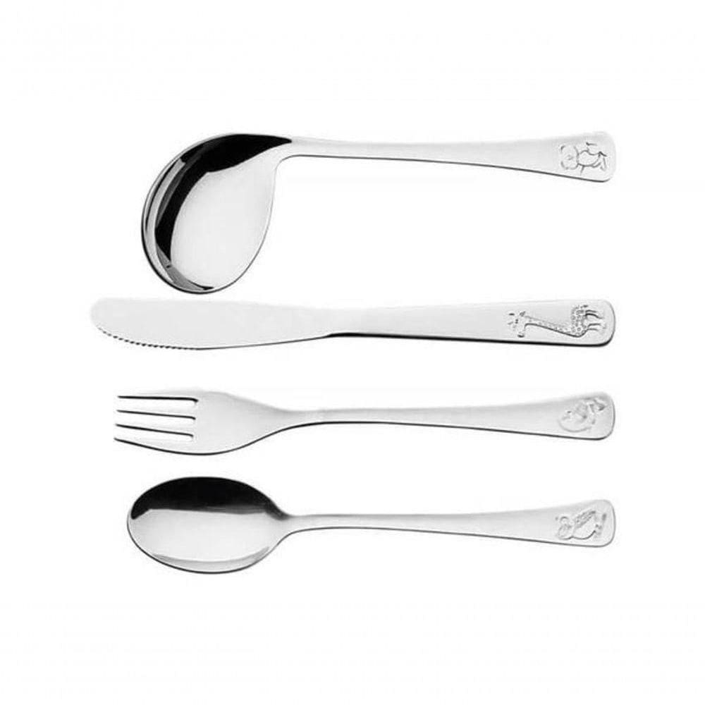 Jogo De Talheres Infantil Tramontina Baby Friends Em Inox Com Desenho Alto Relevo 4 Peças