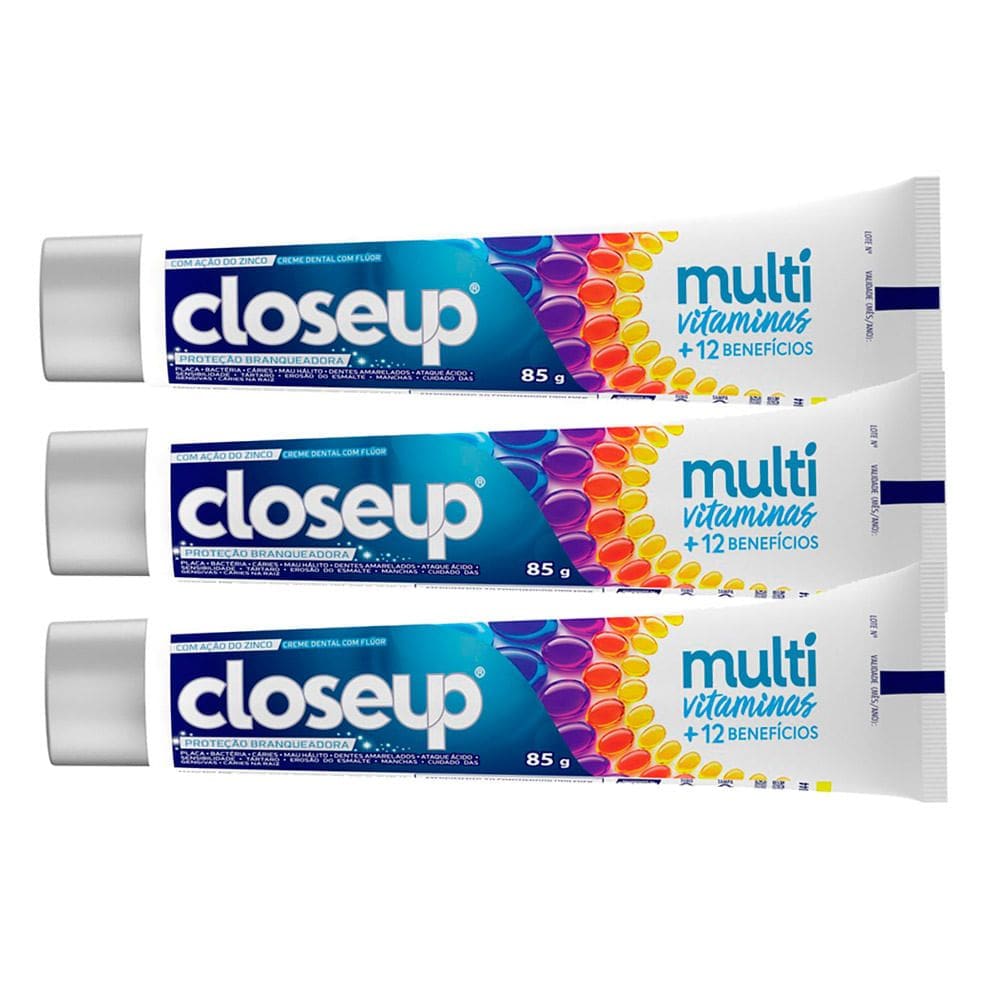 Kit 3 Creme Dental Closeup Multi Vitaminas +12 Benefícios White 85g