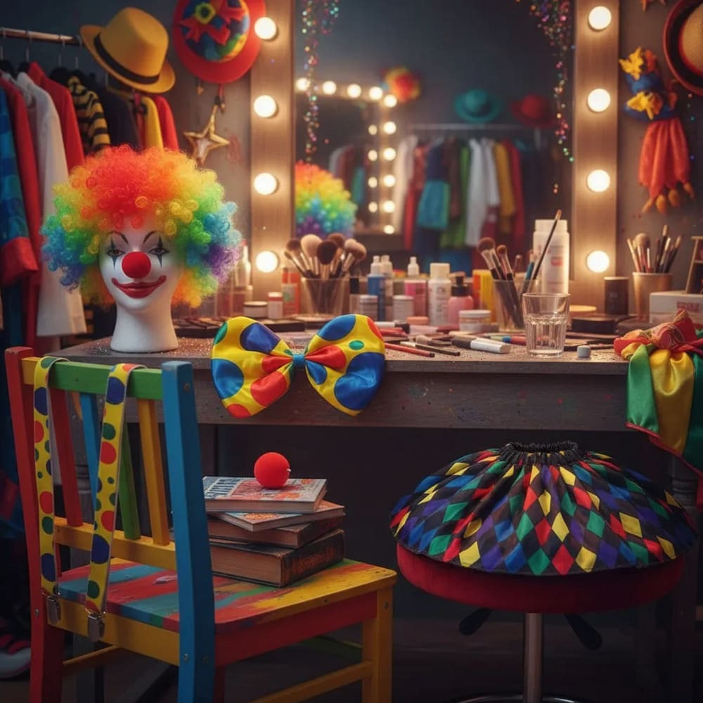 Fantasia De Palhaça C/ Saia 40 Cm Suspensório Gravata Nariz e Peruca 5pçs Circo Festas