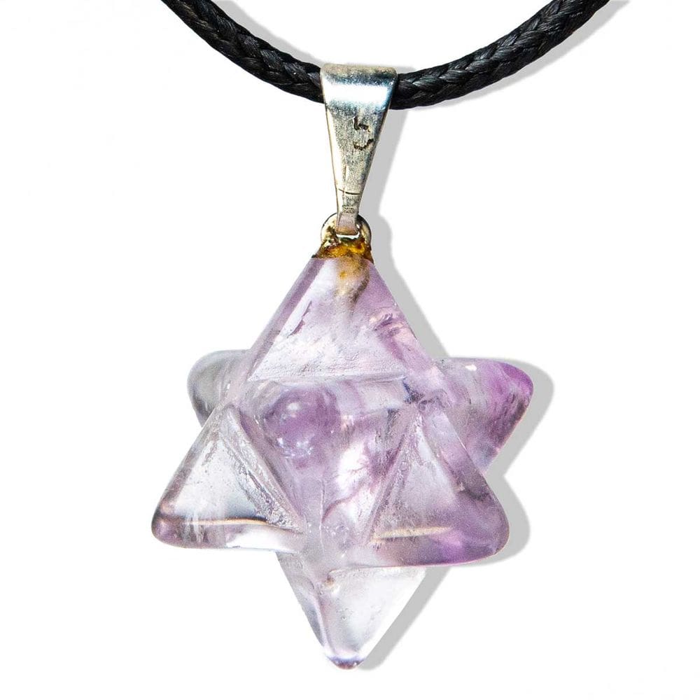 Colar Merkabah Ametista Pedra Natural Pino Prateado
