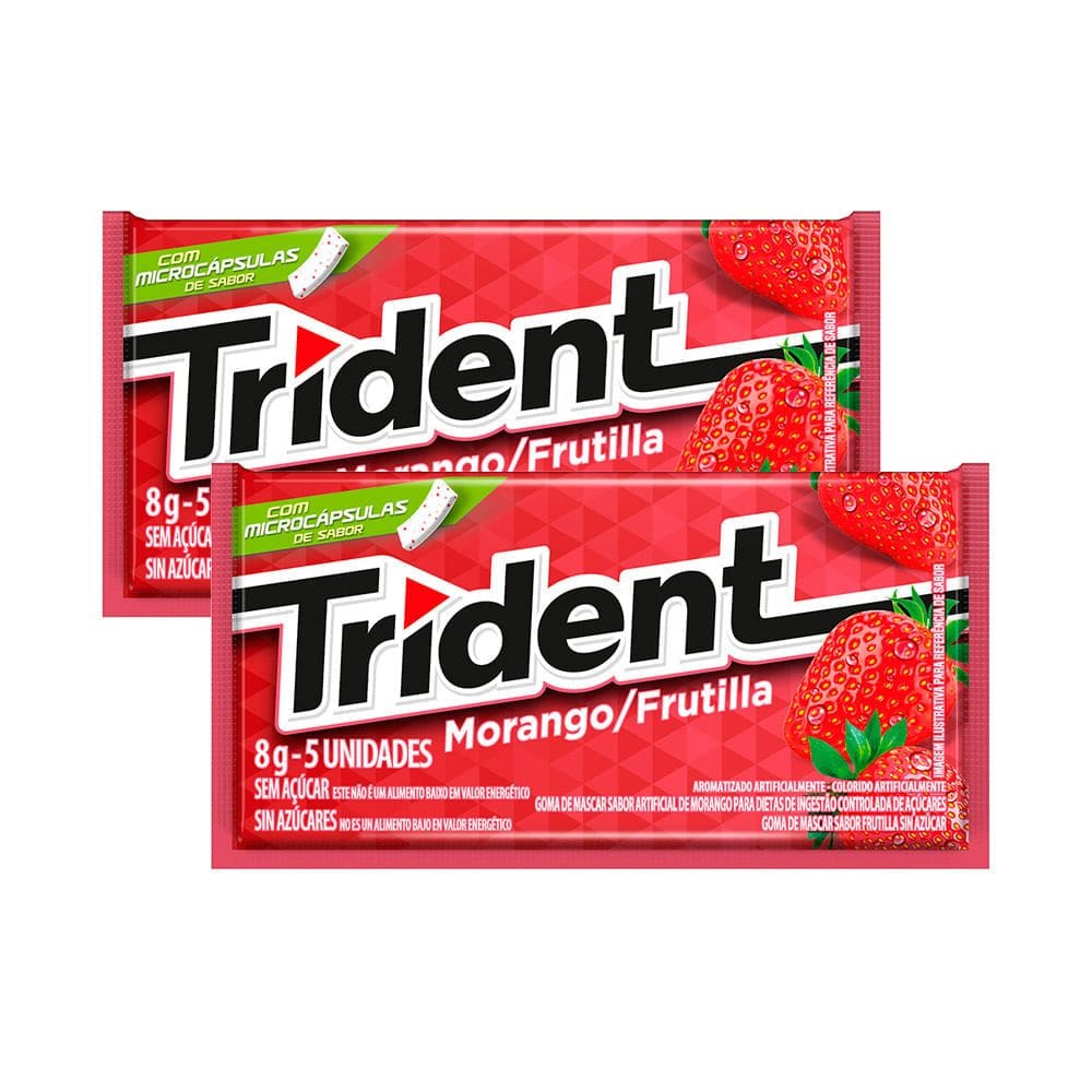 Kit 2 Chiclete Trident Morango 8g com 5 Unidades