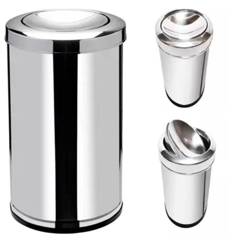 Lixeira Inox Basculante 20 Litros Grande Cesto Lixo Aço Prateada Escritorio Cozinha Banheiro