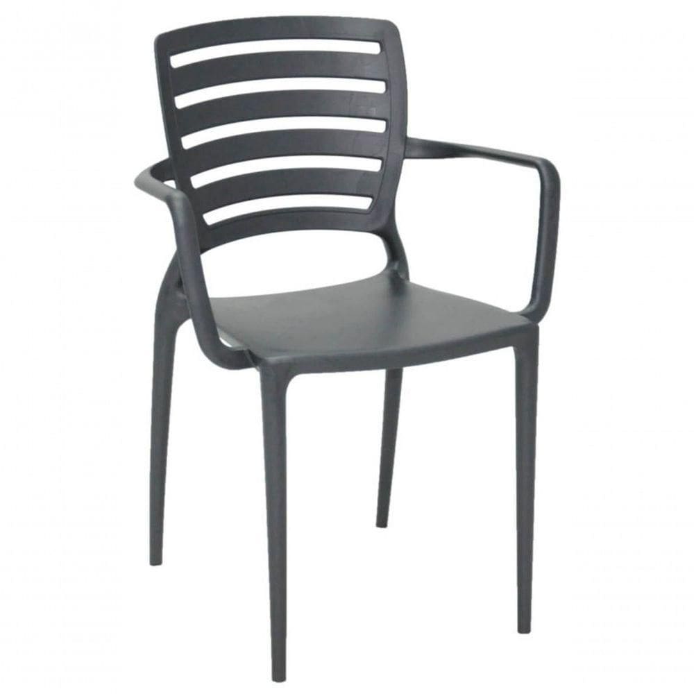 Cadeira Tramontina Sofia Com Encosto Horizontal E Braços Grafite