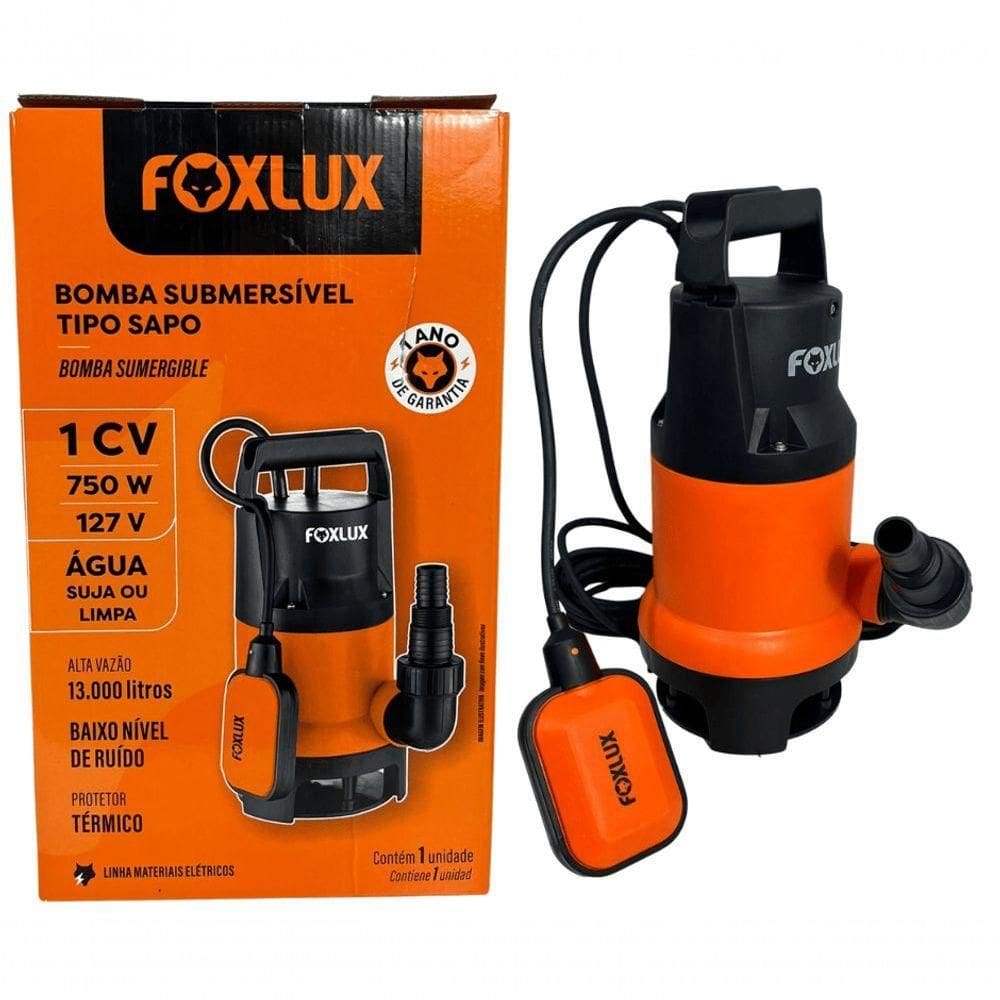 Bomba Submersível Sapo 1cv Foxlux água Limpa Suja Automática 127