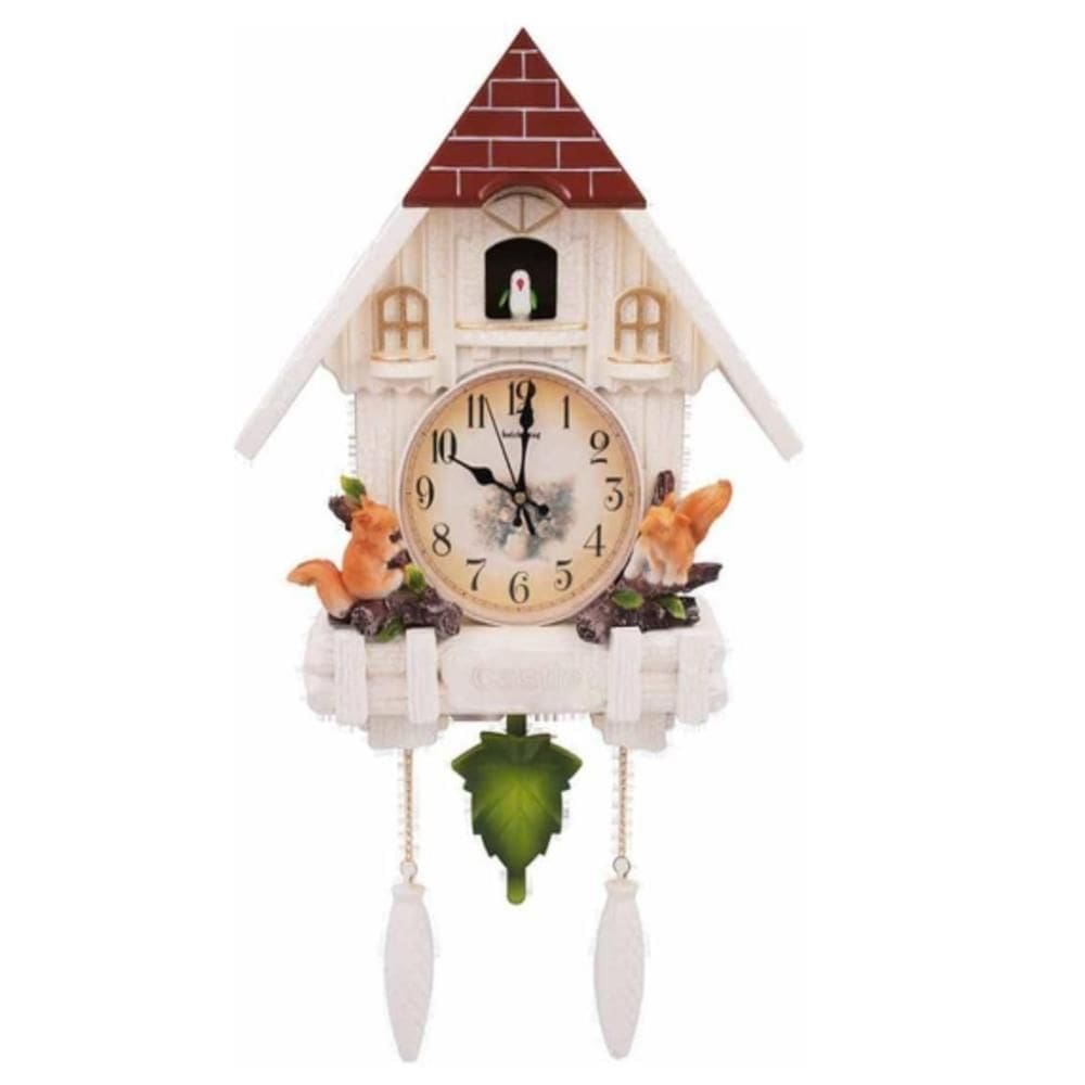 Relogio Cuco Classico Pendulo Musical Estilo Madeira Passaro Branco Luxo Design Retro Decorativo