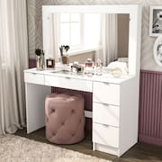 Penteadeira Camarim com Espelho e Visor de Vidro 5 Gavetas Lana Politorno