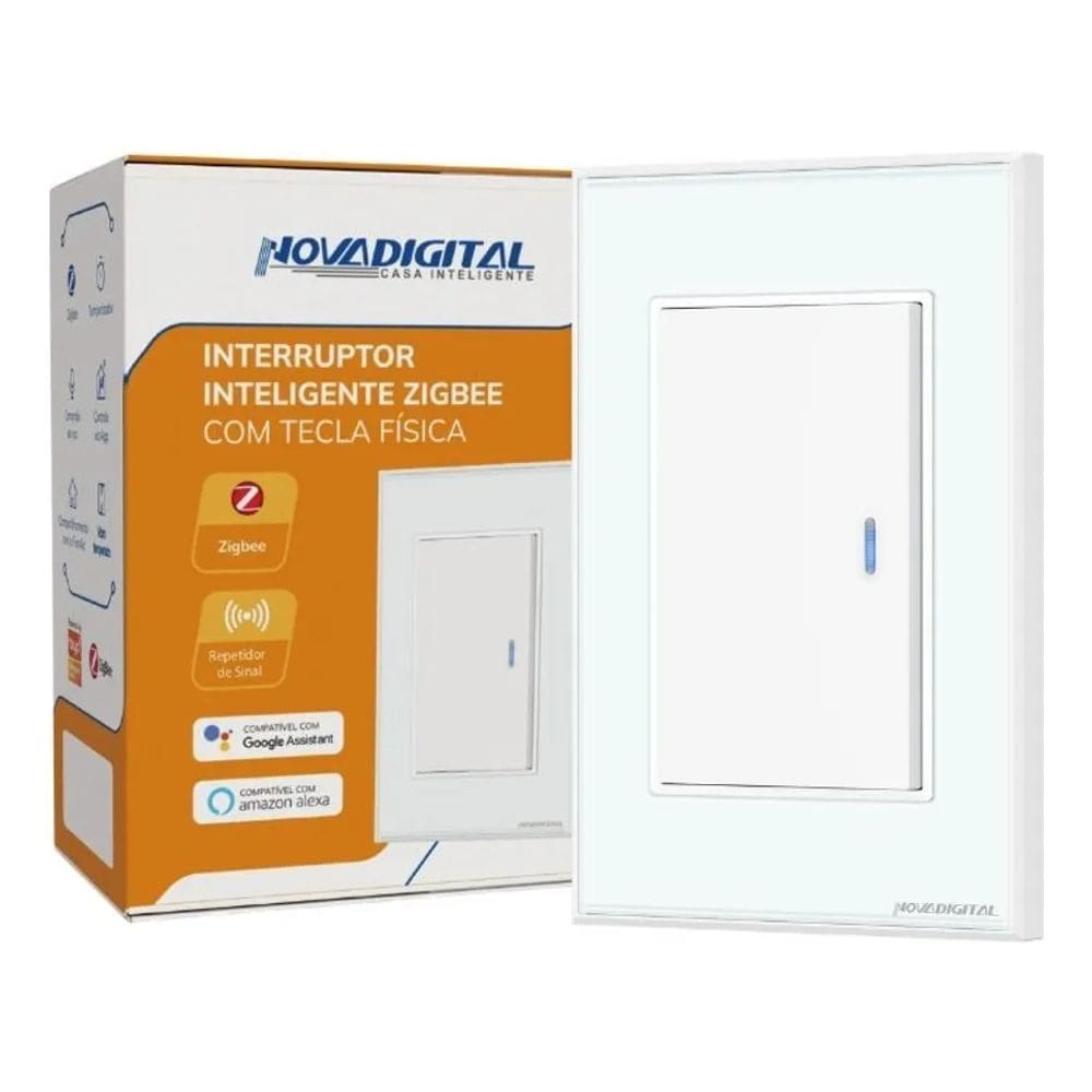 Interruptor tecla Fisica com Led 1 botão Zigbee Branco NovaDigital -NFZB-1-W