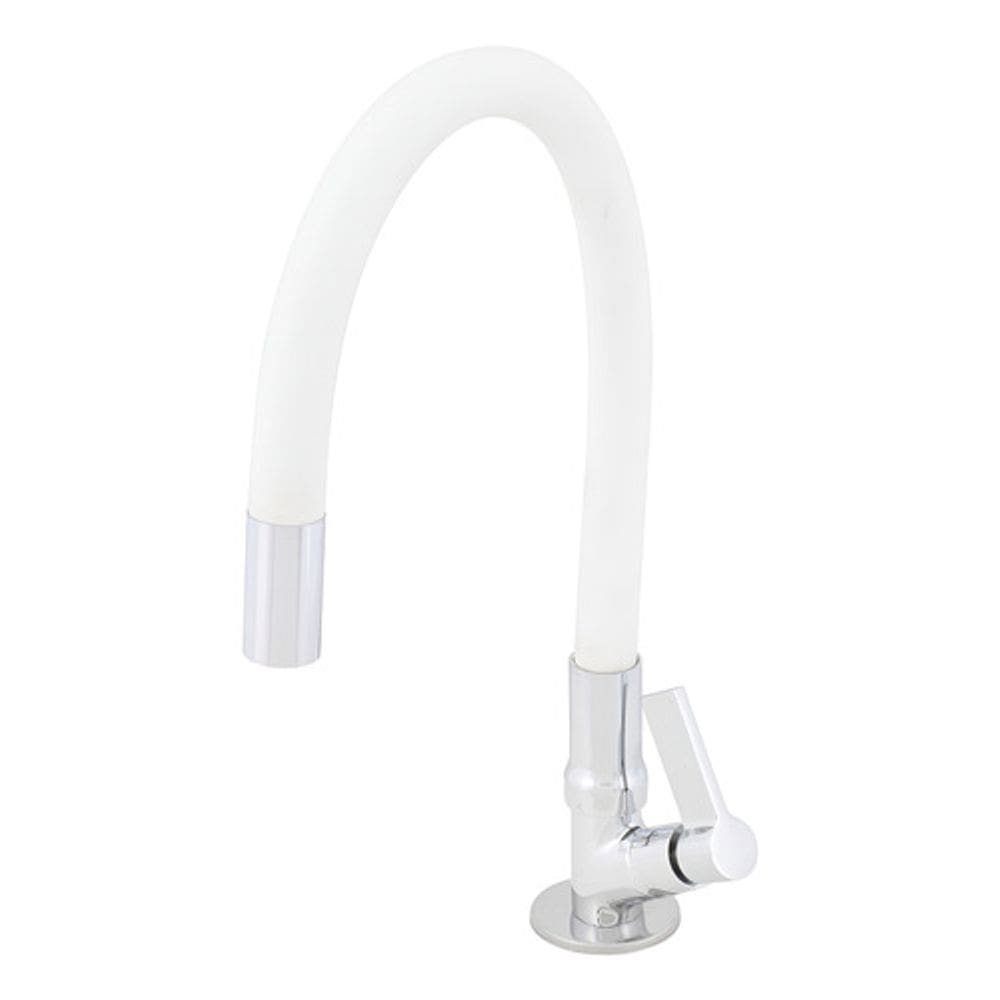 Torneira Cozinha Bica Alta Flex Cromada Branca Delinia