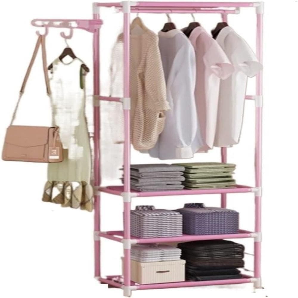 Arara Roupas Cabideiro Guarda Roupa Sapateira 3 Prateleiras Rosa