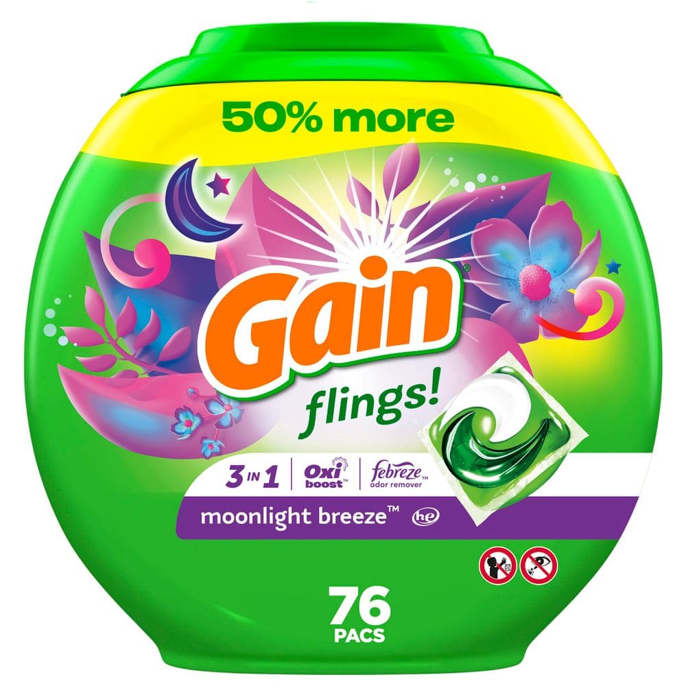 Pacotes de sabão em pó Gain flings Moonlight Breeze 76 ct