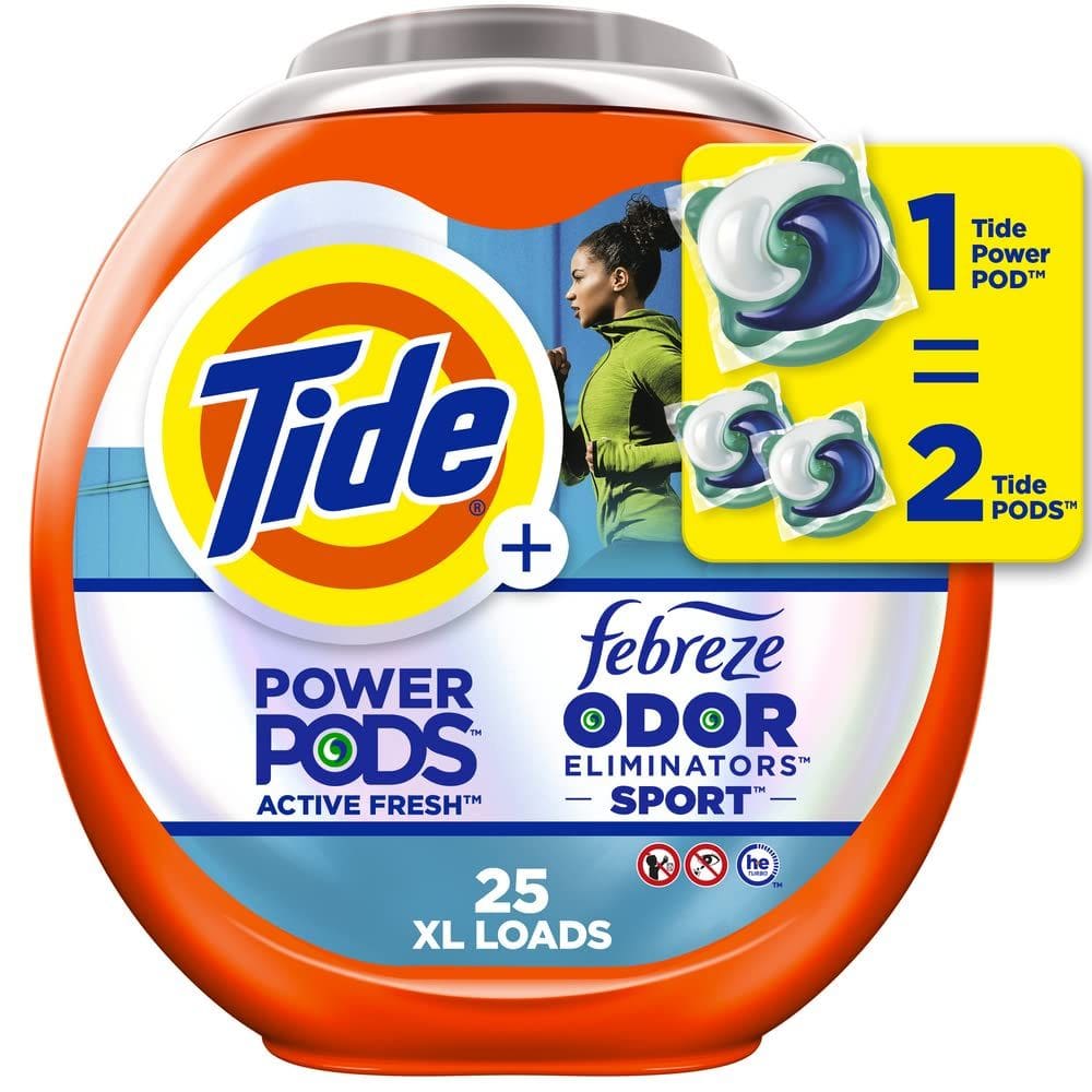 Pacotes de detergente para roupa Tide Power Pods com Febreze Sport 25 quilates