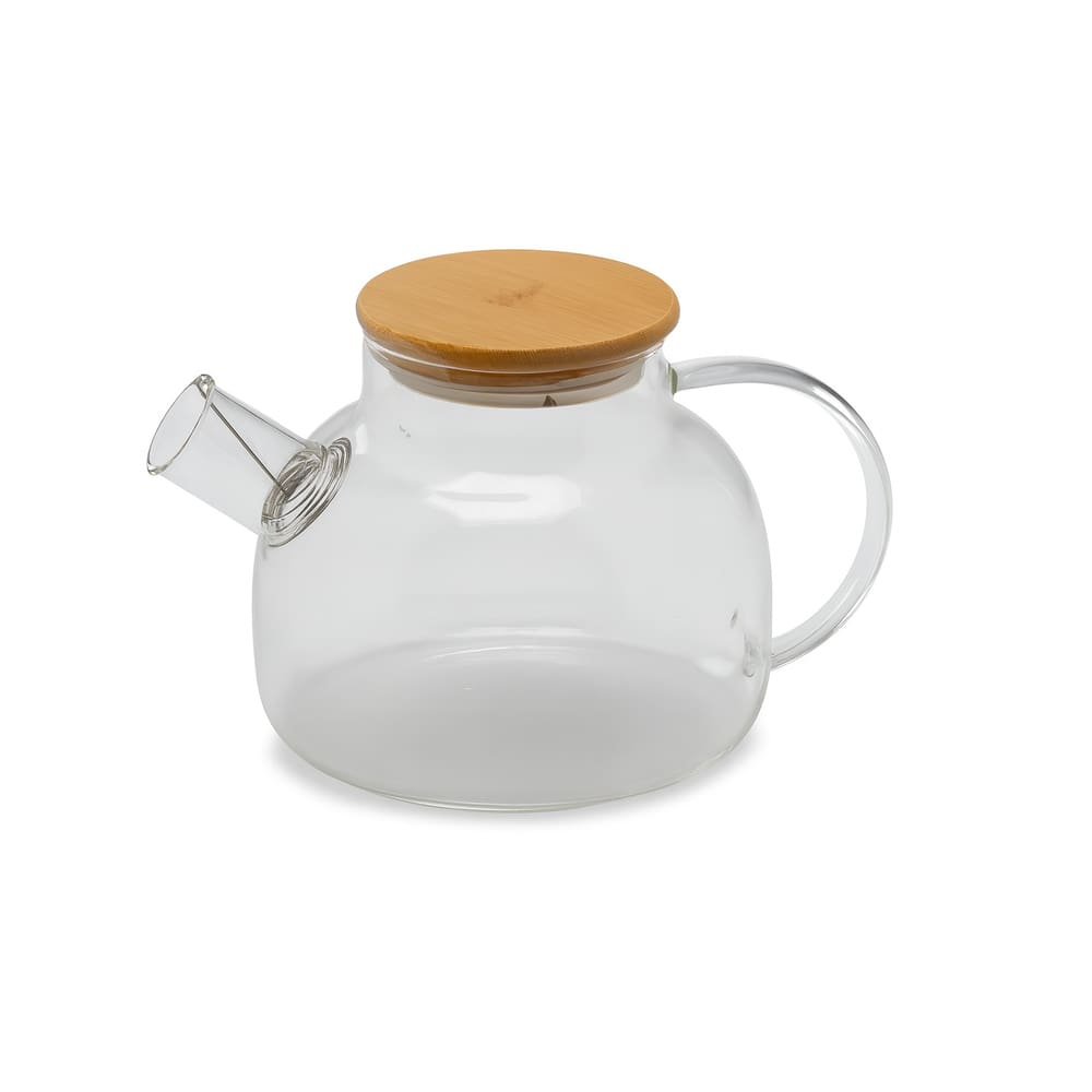 Chaleira De Vidro Borossolicato Com Tampa De Bambu 1,2 Litros
