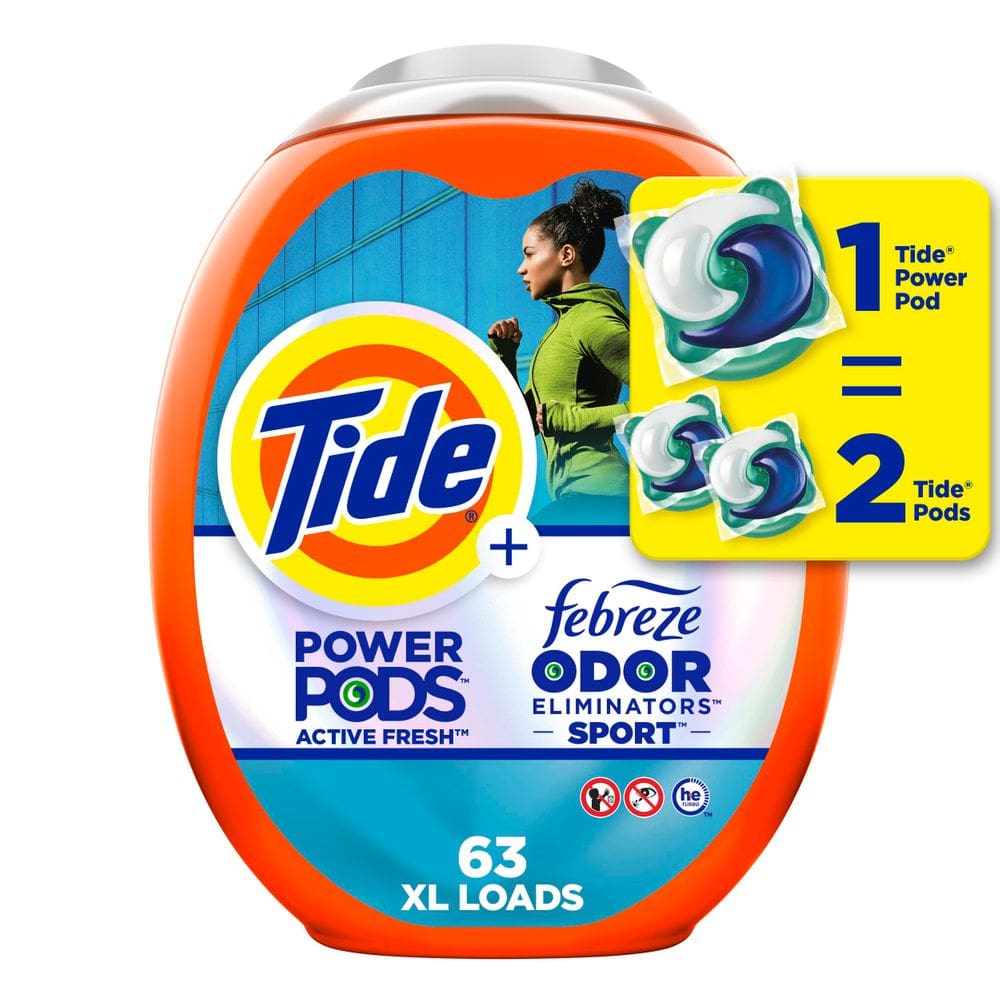 Detergente para roupa Tide Power PODS com Febreze Sport 63 pacotes