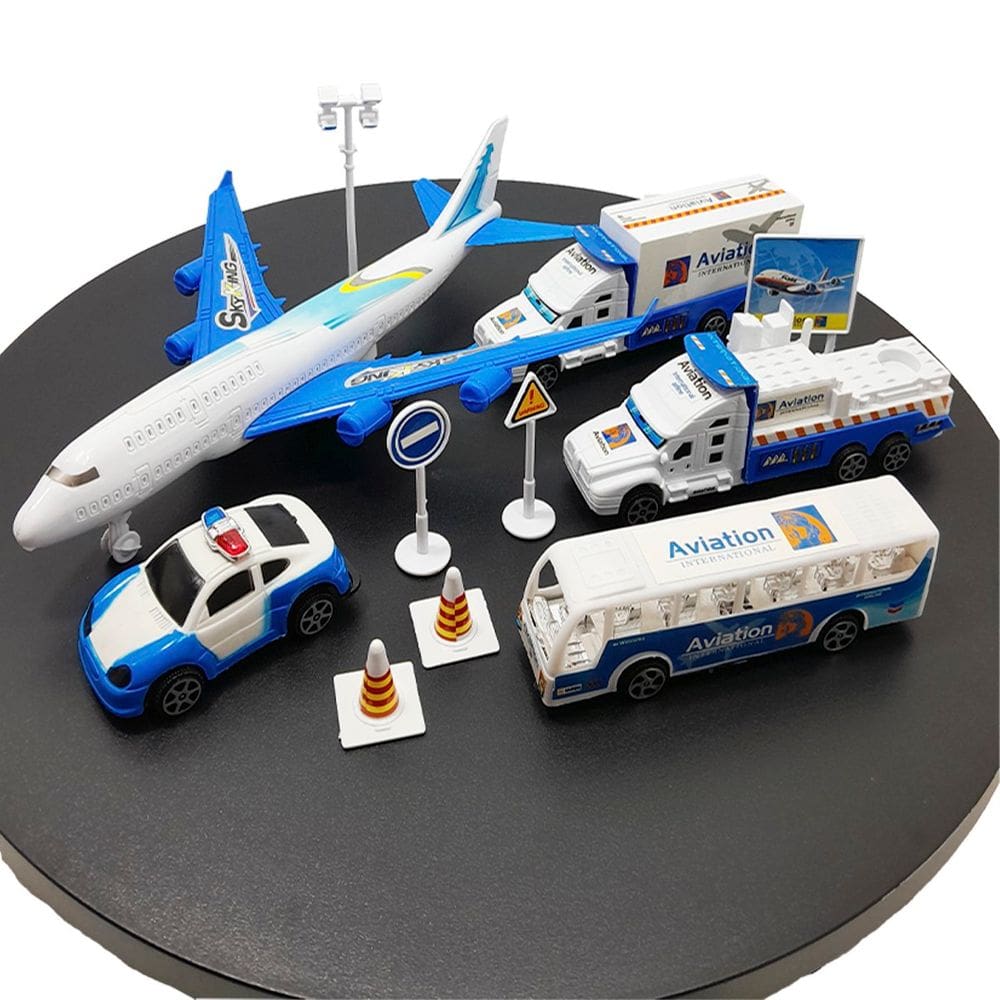 Kit Brinquedo Aeroporto Transito 11Pçs Avião Caminhão Ônibus