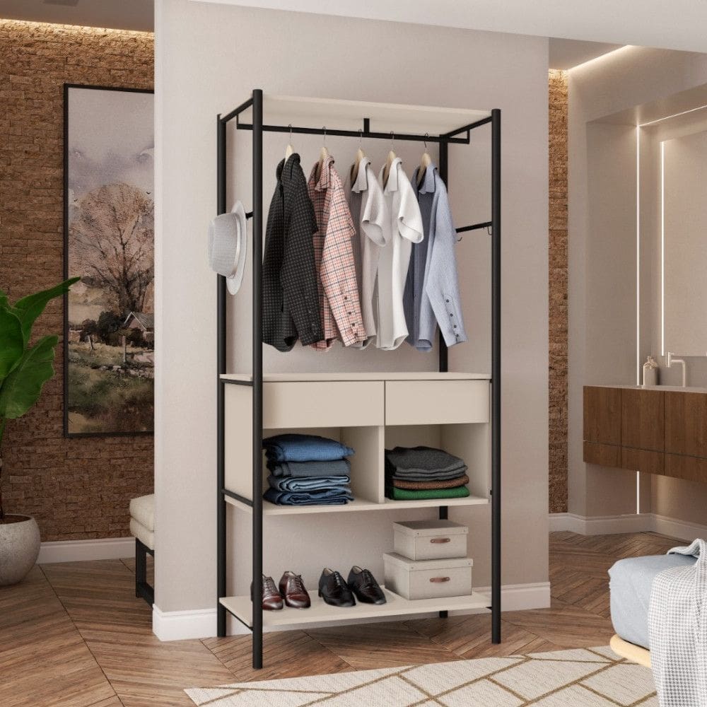 Guarda Roupa Closet Solteiro com Pés 2 Gavetas Paris Artefamol