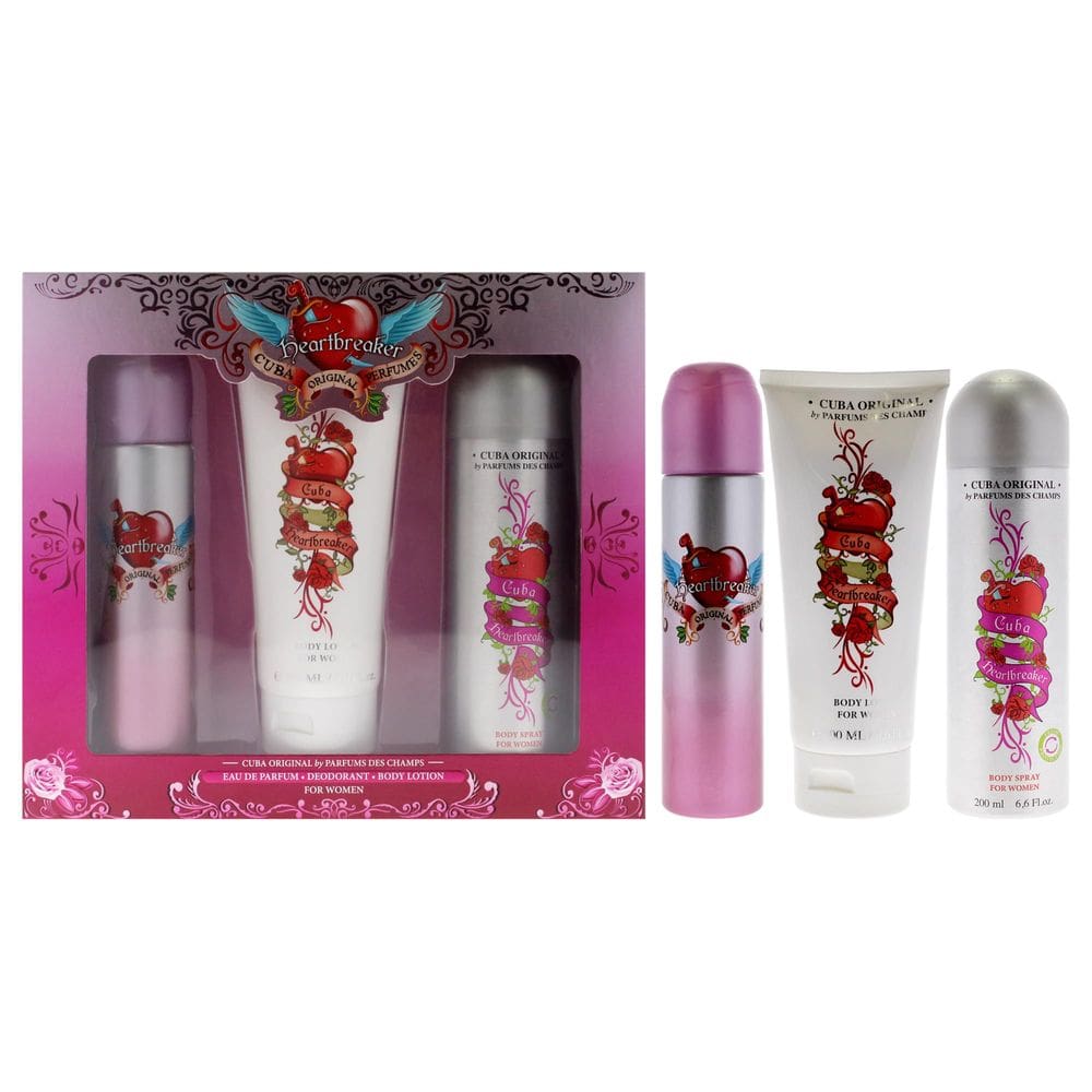Perfume Cuba Cuba Heartbreaker EDP 100ml para mulheres, conjunto de presente de 3 peças