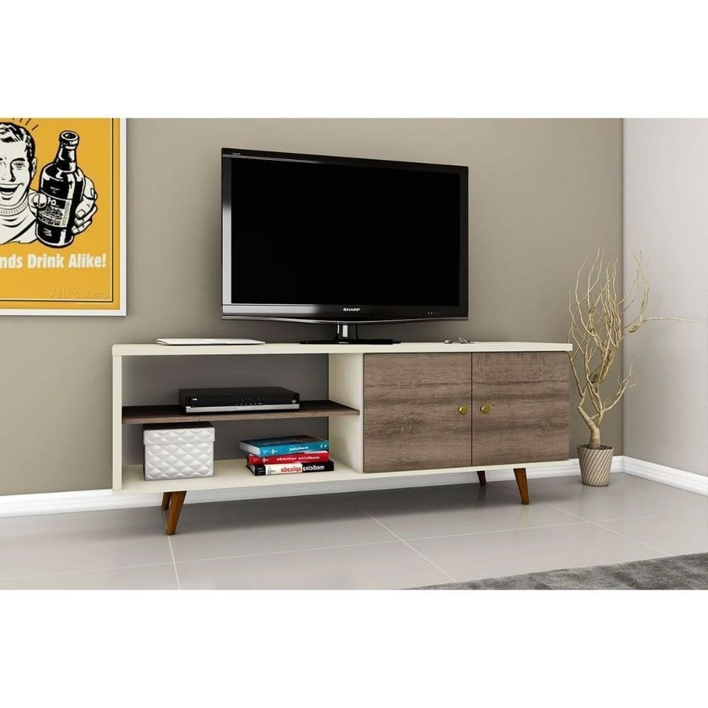 Rack Bancada P/ Tv Até 60 Pol Retrô C/ 2 Portas 160cm Off White/rustico - Movelbento