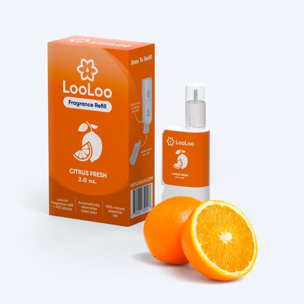 O purificador de banheiro reabastece a fragrância cítrica sem toque LooLoo