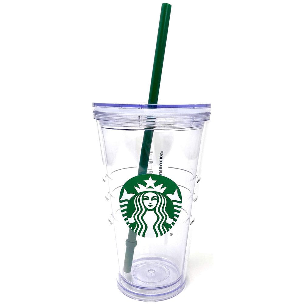 Copo frio Starbucks Core FY21 480 ml transparente com palha verde
