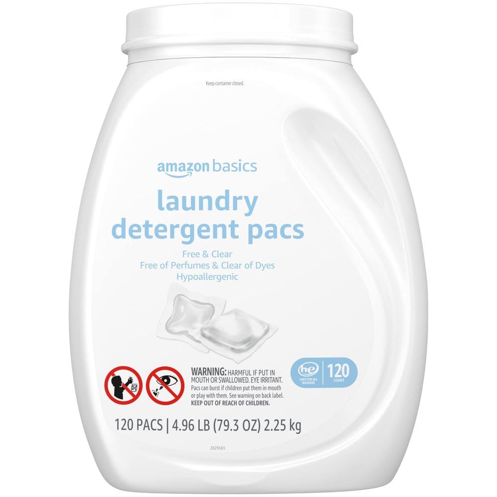 Pacotes de detergente para roupa Amazon Basics, hipoalergênicos, 120 unidades