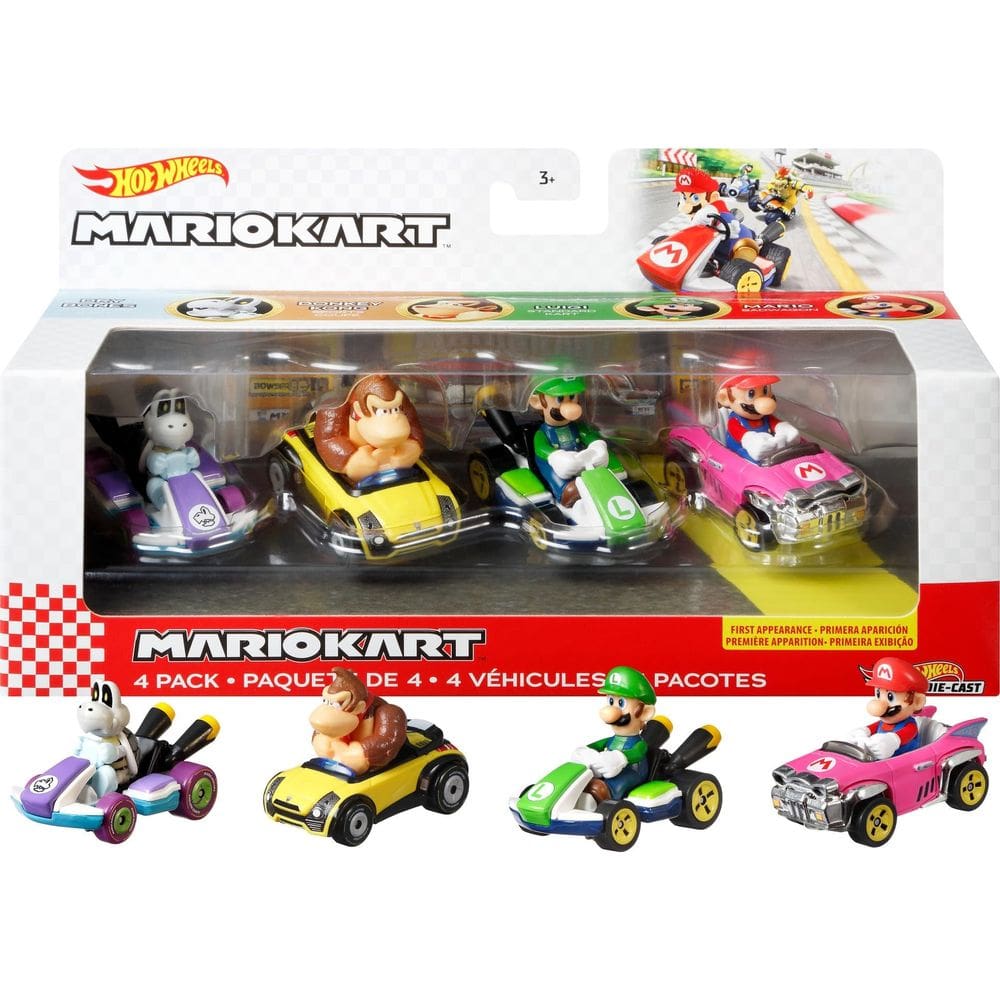 Carro fundido sob pressão Hot Wheels Mattel Mario Kart, pacote com 4 unidades Nintendo