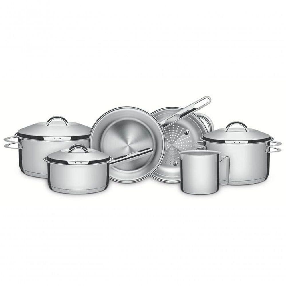 Jogo De Panelas Tramontina Solar Com Fervedor Em Inox 6 Peças