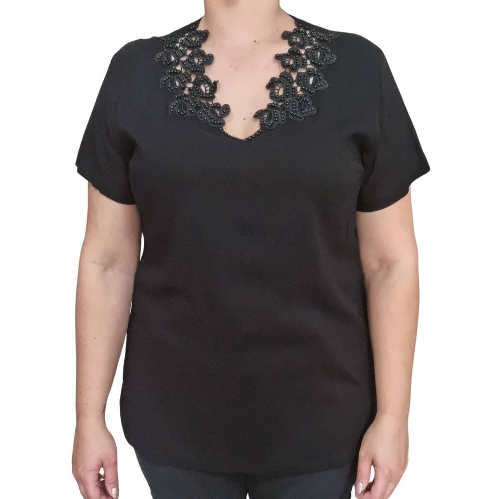 Blusa Feminina Gola De Renda Trabalhada Bordada Plus Size